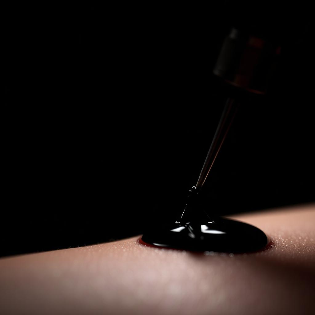 Macro close-up of a tattoo needle laying black ink into skin